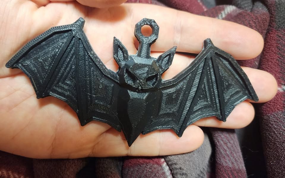 Black bat keychain, another view