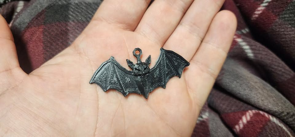 Black bat keychain, another view